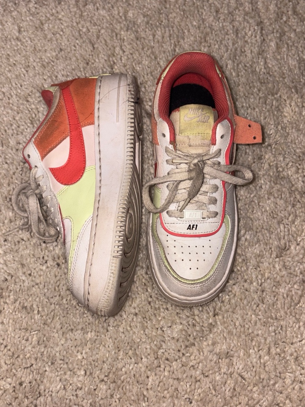 Nike Kids Sneakers in White, Orange, Neon Yellow & Coral